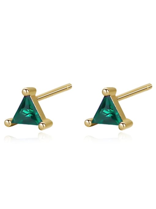 E2720 Golden +Emerald 925 Sterling Silver Cubic Zirconia Triangle Minimalist Stud Earring