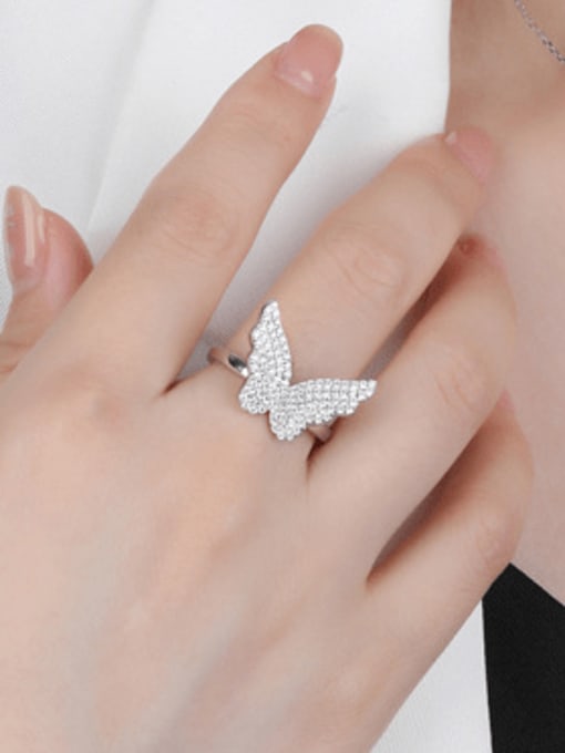 A&T Jewelry 925 Sterling Silver Cubic Zirconia Butterfly Dainty Band Ring 1