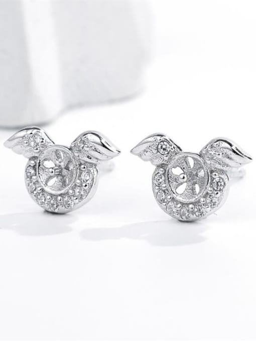 Supply 925 Sterling Silver 18K White Gold Plated Ball Earring Setting Stone diameter: 4mm 0