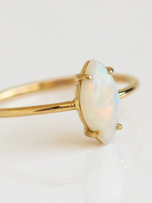 golden 925 Sterling Silver Opal Geometric Dainty Band Ring
