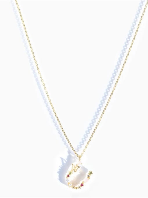 Gold U 925 Sterling Silver Cubic Zirconia Letter Dainty Necklace