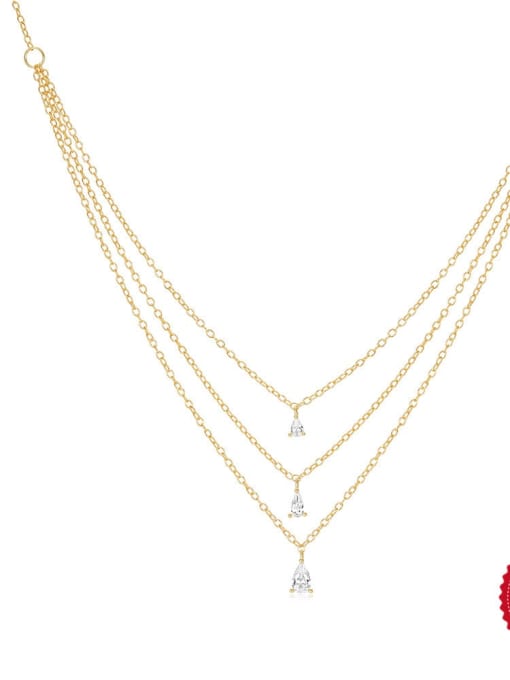 golden 925 Sterling Silver Cubic Zirconia Geometric Trend Multi Strand Necklace