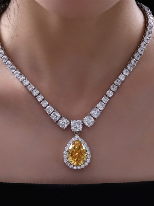 A&T Jewelry 925 Sterling Silver High Carbon Diamond Yellow Water Drop Luxury Necklace 1