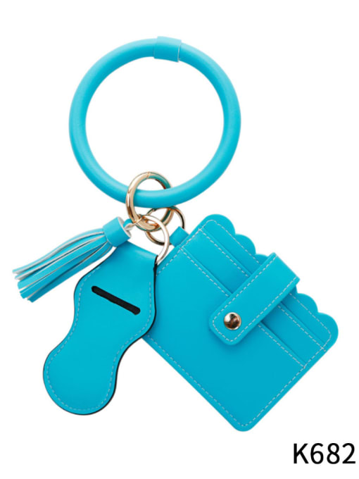 Sky blue k68216 Alloy Leather Leopard Card package Hand Ring Key Chain