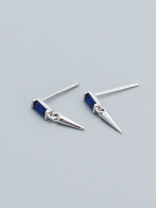Platinum (Blue Stone) 925 Sterling Silver Cubic Zirconia Geometric Minimalist Stud Earring