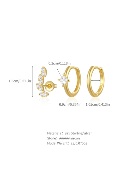 3 pieces per set in gold 1 925 Sterling Silver Cubic Zirconia Geometric Minimalist Huggie Earring