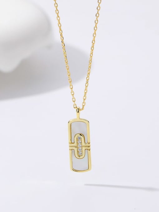 A2197 Gold 925 Sterling Silver Shell Geometric Minimalist Necklace