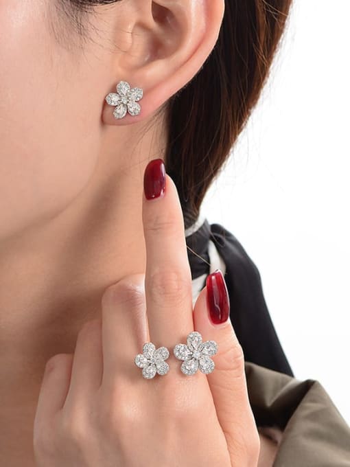 A&T Jewelry 925 Sterling Silver High Carbon Diamond Flower Luxury Stud Earring 1