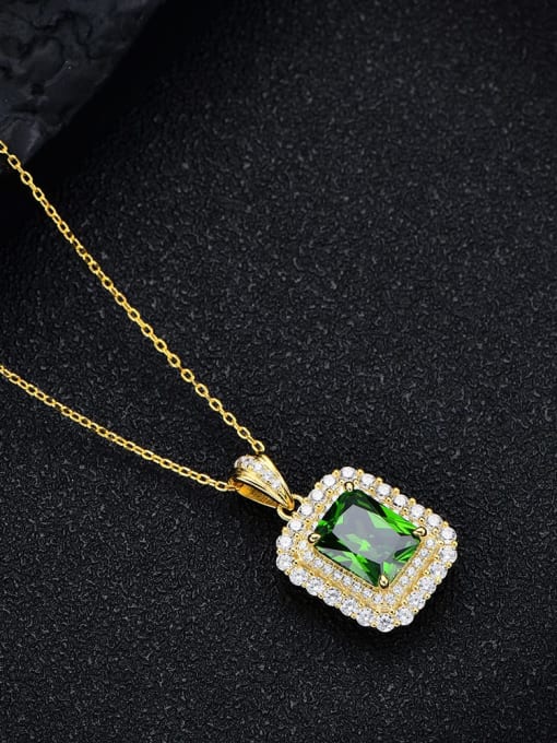 Green 925 Sterling Silver High Carbon Diamond Geometric Luxury Necklace