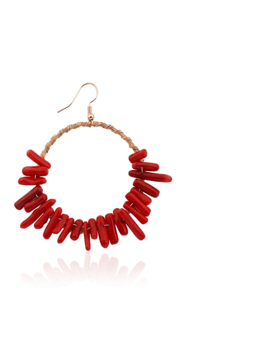 Red e68569 Alloy Copper wire Coral Geometric Bohemia Hand-Woven Drop Earring