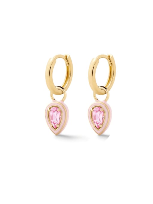 Golden +pink 925 Sterling Silver Cubic Zirconia Heart Minimalist Huggie Earring