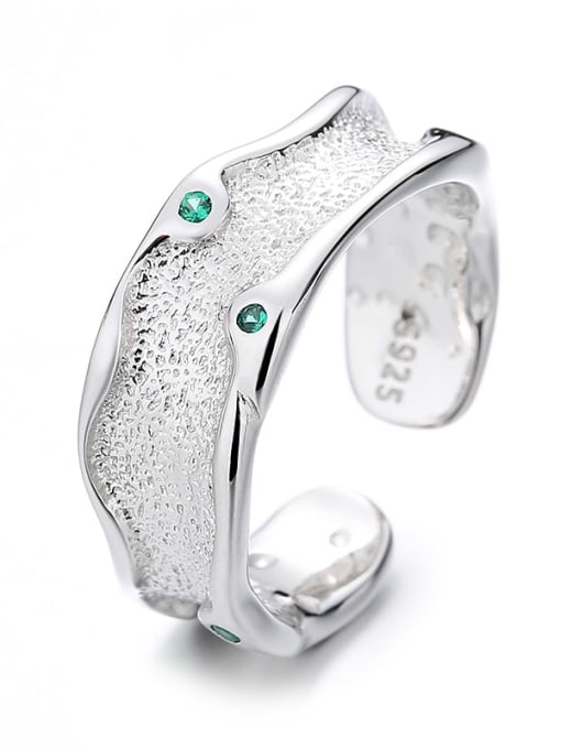 D1394.3g 925 Sterling Silver Cubic Zirconia Green Geometric Trend Band Ring