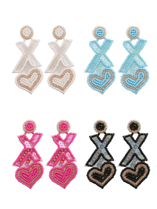 JMI Alloy MGB beads Multi Color Heart Hip Hop Pure handmade Weave Earring 3