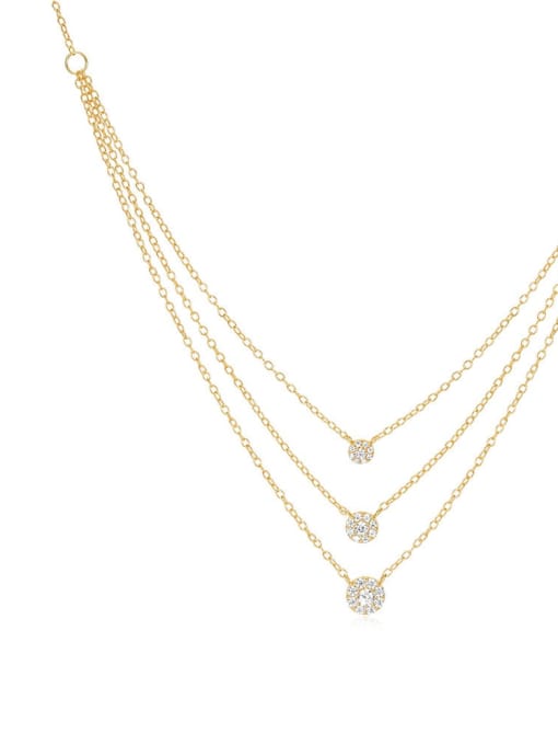 golden 925 Sterling Silver Cubic Zirconia Geometric Dainty Multi Strand Necklace