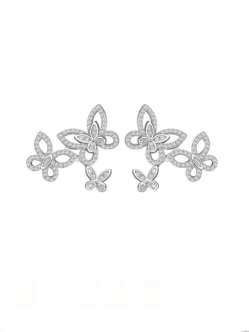 A&T Jewelry 925 Sterling Silver Cubic Zirconia Butterfly Luxury Cluster Earring 0