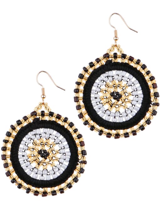 Black e68675 Alloy Bead embroidery threads Round Bohemia Hand-Woven Drop Earring