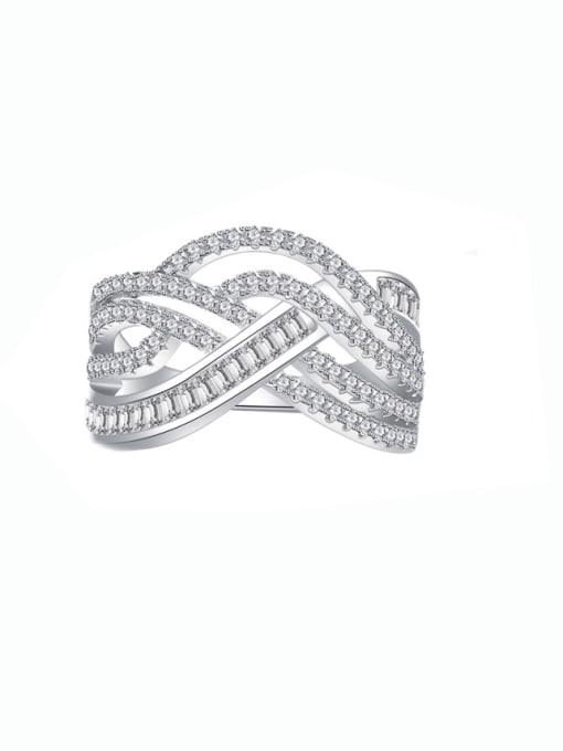 A&T Jewelry 925 Sterling Silver Cubic Zirconia Wavy Multi-layered Lines  Luxury Stackable Ring 0