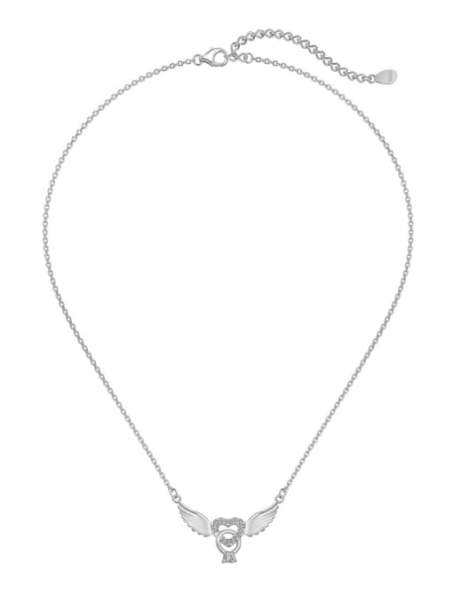 DY190782 S W WH 925 Sterling Silver Cubic Zirconia Wing Heart Dainty Necklace