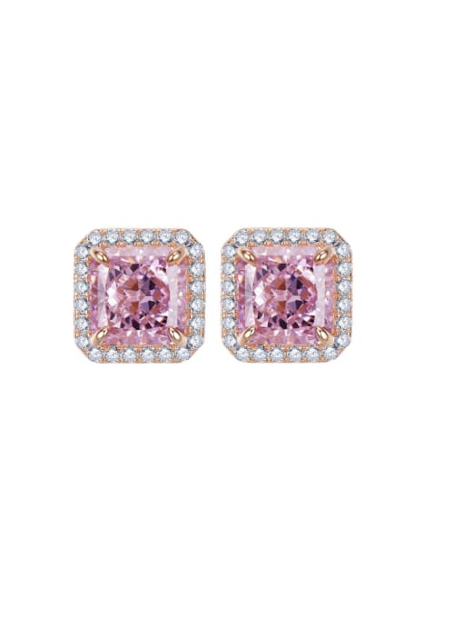 E173 Pink 925 Sterling Silver High Carbon Diamond Square Luxury Cluster Earring