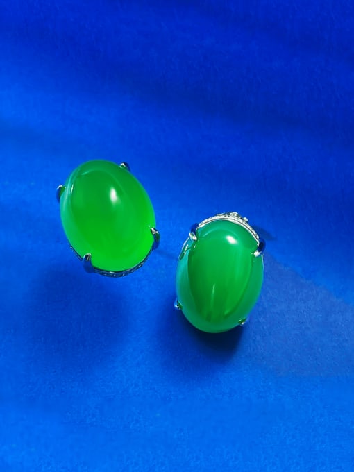 M&J 925 Sterling Silver Jade Geometric Vintage Stud Earring 1