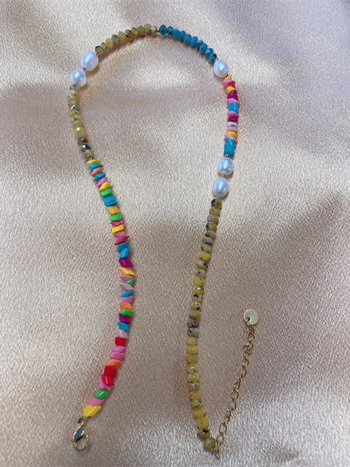 W.BEADS Titanium Steel Rainbow Candy Color Irregular Natural Stone Handmade Necklace 2