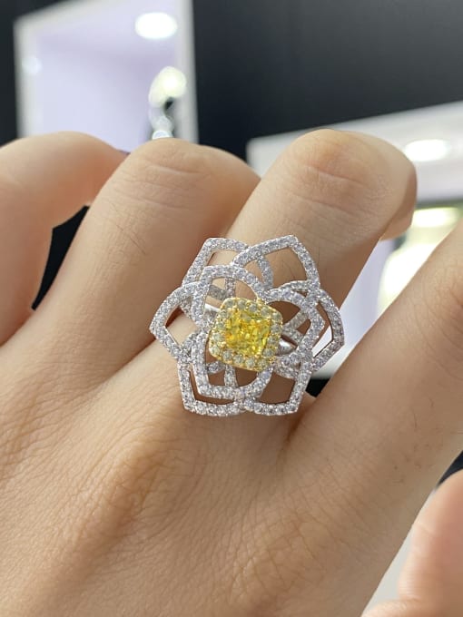 A&T Jewelry 925 Sterling Silver High Carbon Diamond Yellow Flower Dainty Ring 1