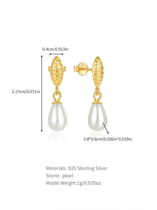 YUANFAN 925 Sterling Silver Imitation Pearl Water Drop Minimalist Drop Earring 3