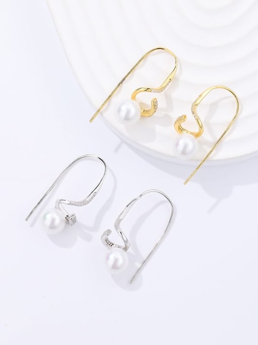 YUANFAN 925 Sterling Silver Imitation Pearl Geometric Minimalist Hook Earring 2