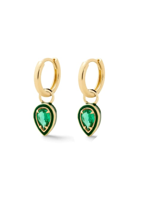 Golden+ Green 925 Sterling Silver Cubic Zirconia Heart Minimalist Huggie Earring