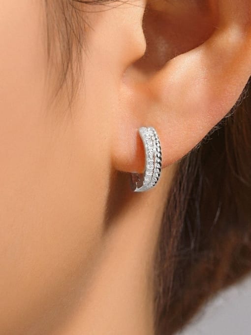 YUANFAN 925 Sterling Silver Cubic Zirconia Geometric Minimalist Huggie Earring 1