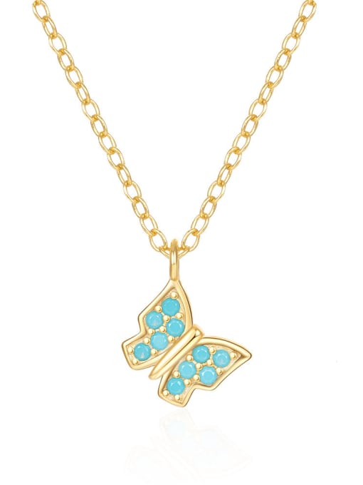 Gold Style 2 925 Sterling Silver Turquoise Butterfly Minimalist Necklace