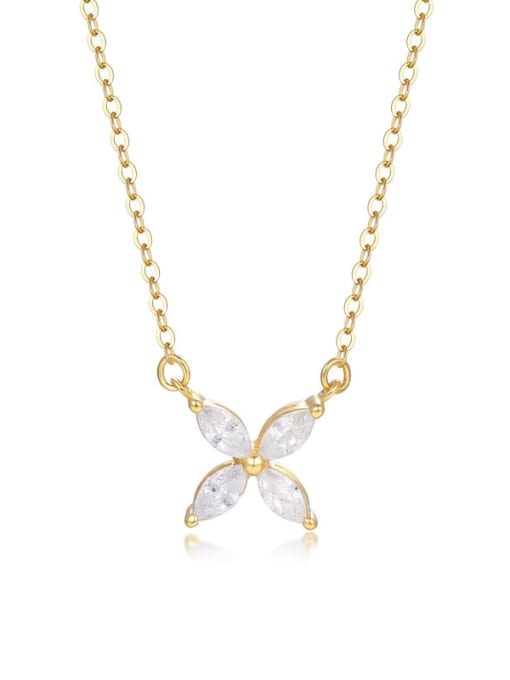 A2398 Gold 925 Sterling Silver Cubic Zirconia Flower Dainty Necklace