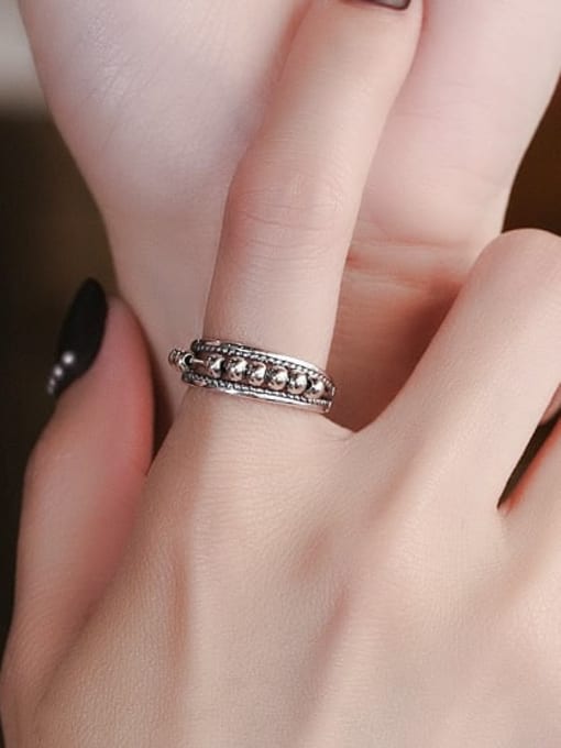 TAIS 925 Sterling Silver Bead Geometric Vintage Band Ring 1