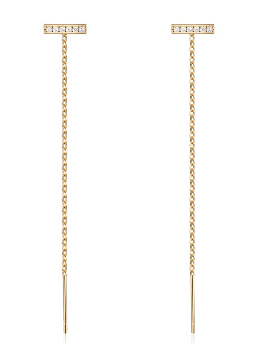 golden 925 Sterling Silver Cubic Zirconia Tassel Minimalist Threader Earring