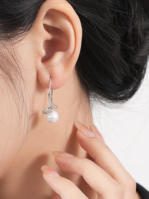 YUANFAN 925 Sterling Silver Imitation Pearl Geometric Minimalist Hook Earring 1