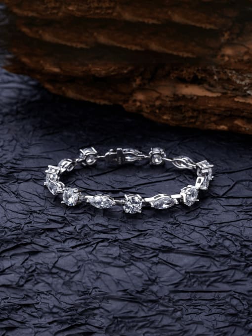 A&T Jewelry 925 Sterling Silver Cubic Zirconia Geometric Dainty Link Bracelet 0