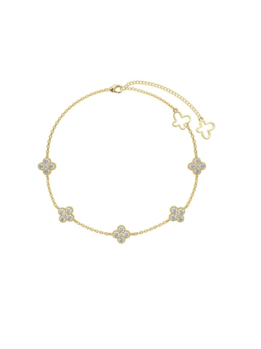 Golden White DY160006 S G WH 925 Sterling Silver Cubic Zirconia Dainty Flower   Anklet