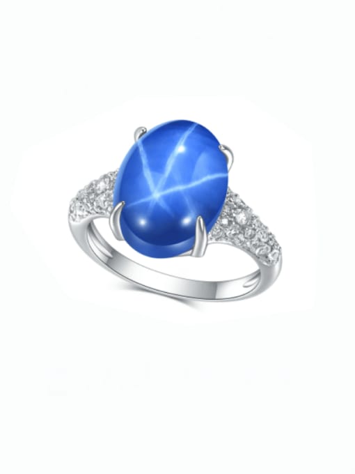blue 925 Sterling Silver Natural Gemstone Geometric Luxury Band Ring