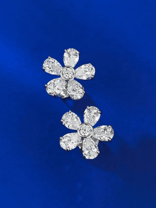 M&J 925 Sterling Silver High Carbon Diamond Flower Luxury Stud Earring 1