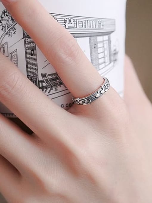 TAIS 925 Sterling Silver Geometric Note Vintage Band Ring 2