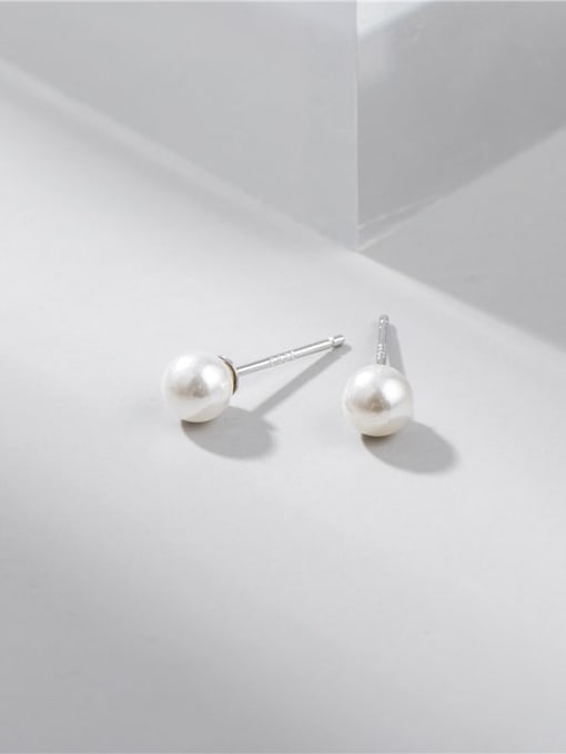 small 925 Sterling Silver Imitation Pearl Round Minimalist Stud Earring