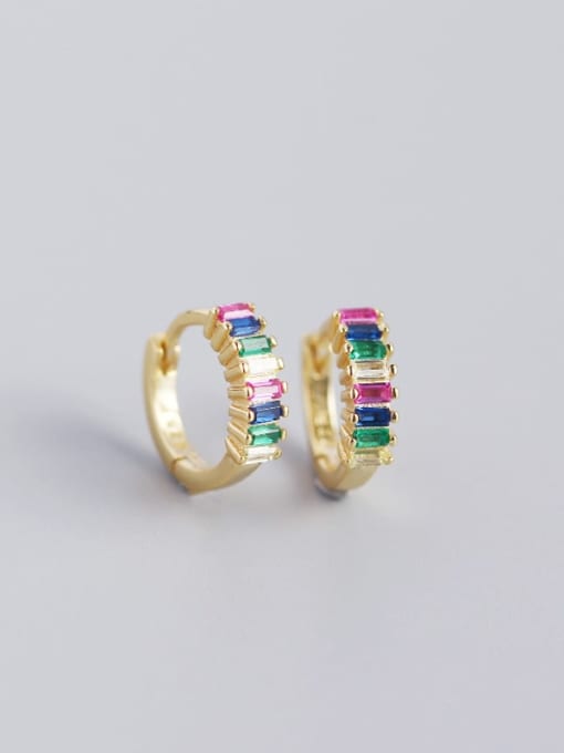 Gold Color,rainbow CZ stone 925 Sterling Silver Cubic Zirconia White Geometric Trend Huggie Earring