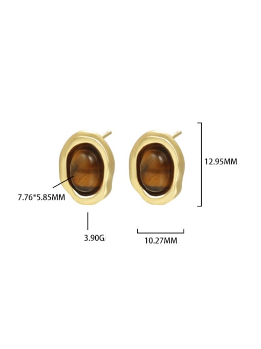 YUANFAN 925 Sterling Silver Tiger Eye Geometric Vintage Stud Earring 2