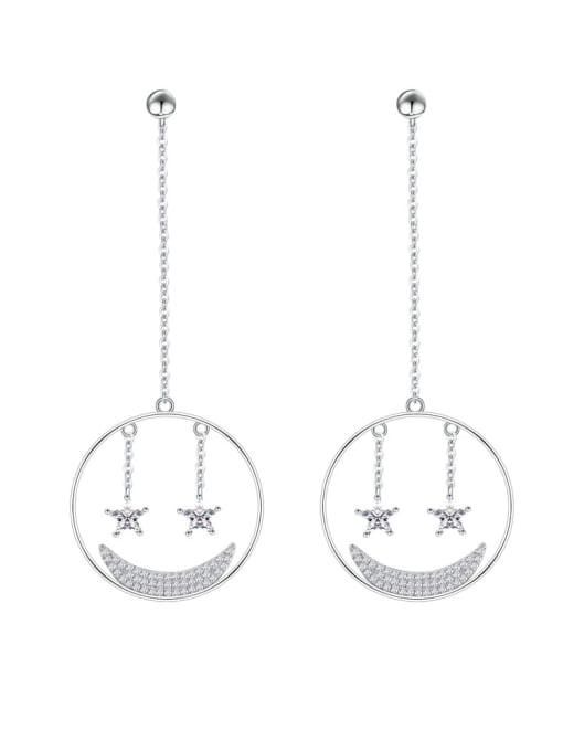 A&T Jewelry 925 Sterling Silver Cubic Zirconia Smiley Luxury Threader Earring 0