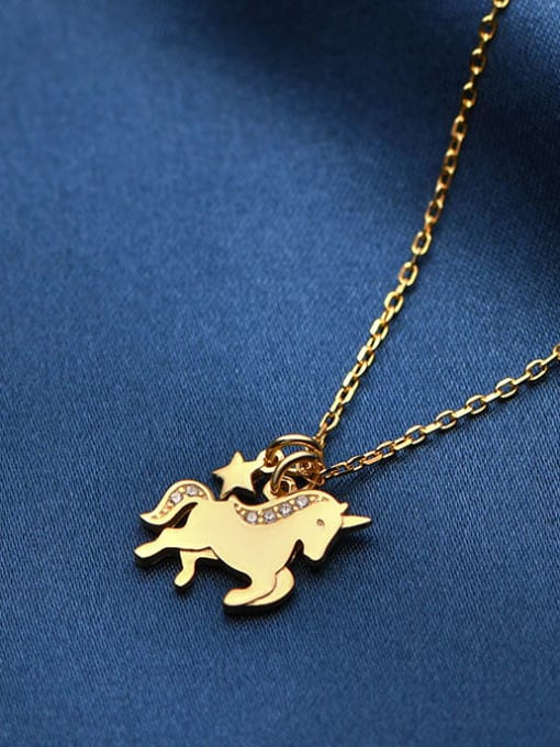 yellow 925 Sterling Silver Cute Horse Pendant Necklace