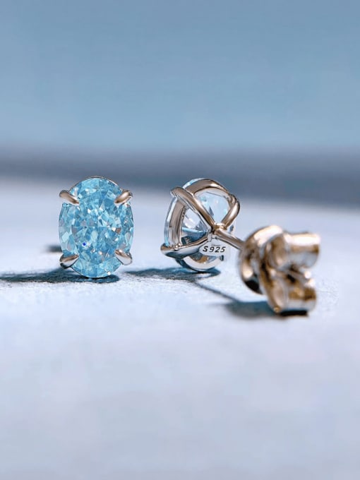 E010 Sea Blue 925 Sterling Silver High Carbon Diamond Geometric Luxury Stud Earring