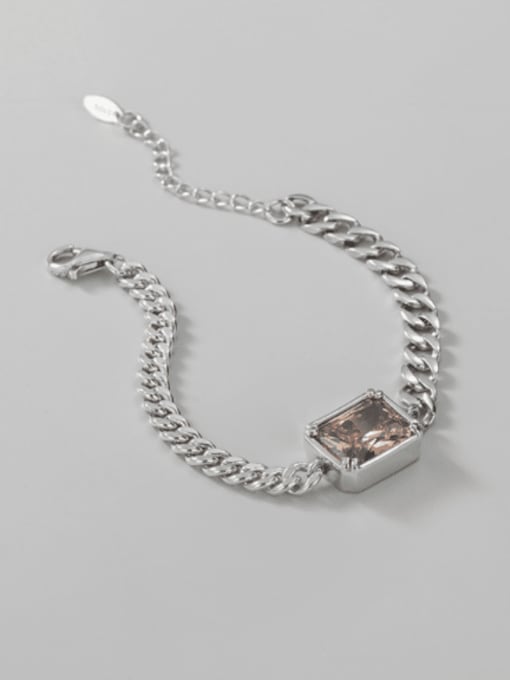 ARTTI 925 Sterling Silver Glass Stone Geometric Chain Vintage Link Bracelet 0