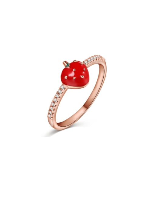 STL-Silver Jewelry 925 Sterling Silver Enamel Cubic Zirconia Friut Strawberry Minimalist Band Ring 0