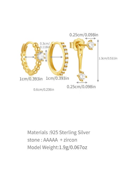 3 pieces per set, gold 8 925 Sterling Silver Cubic Zirconia Geometric Dainty Huggie Earring