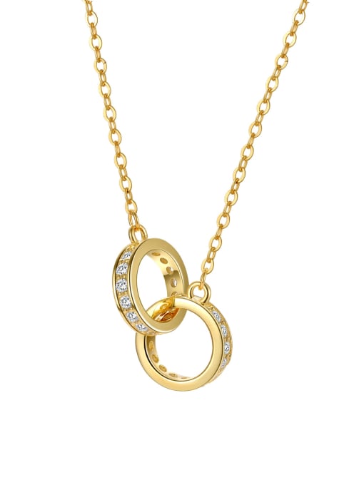 Gold color 925 Sterling Silver Cubic Zirconia double hoop Round Necklace